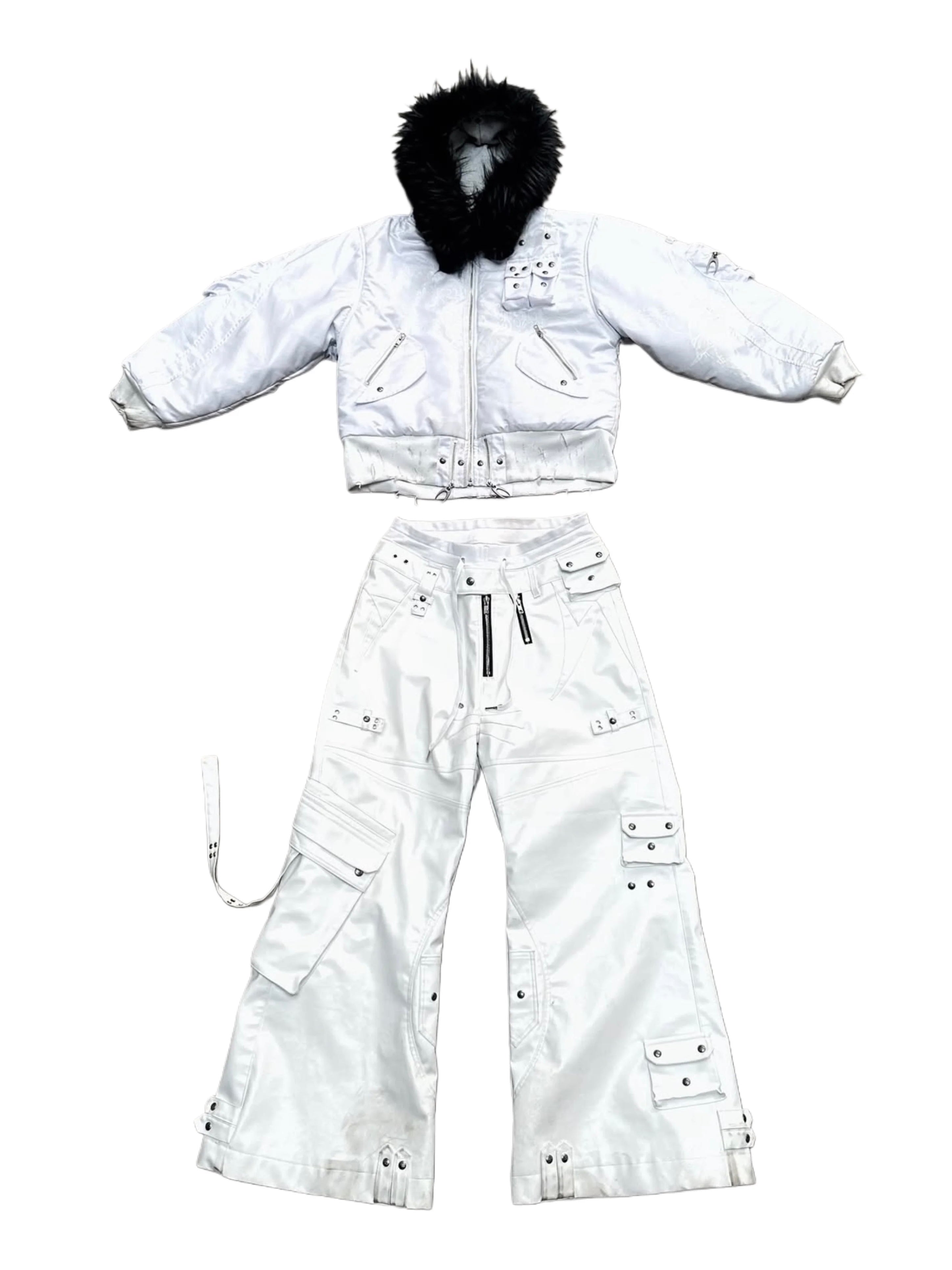 【Cozy world Wide】WHITE GHIDORAH LEATHER CARGO PANTS