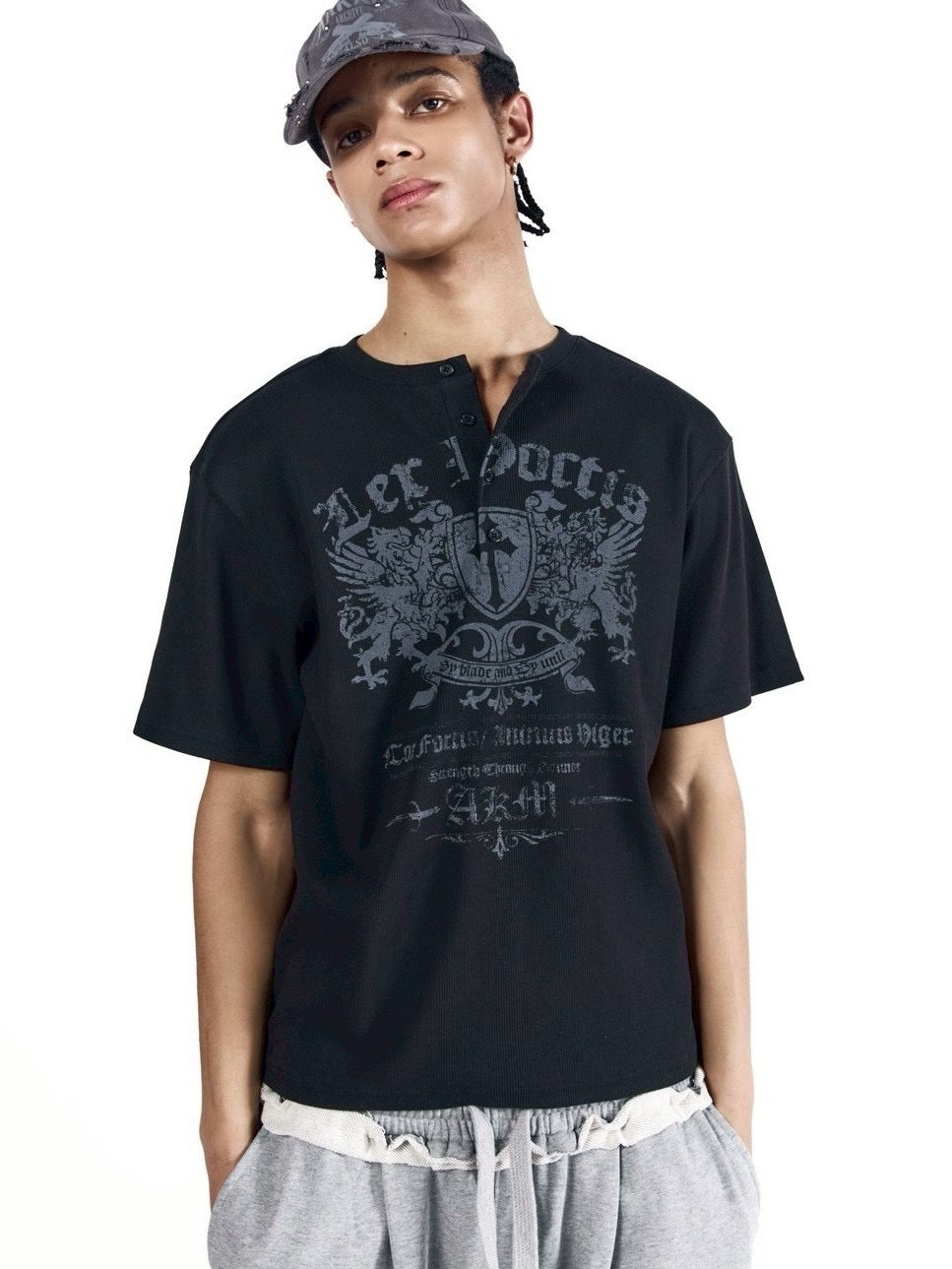 【AAKAM】Shield Henry Neck Half Top