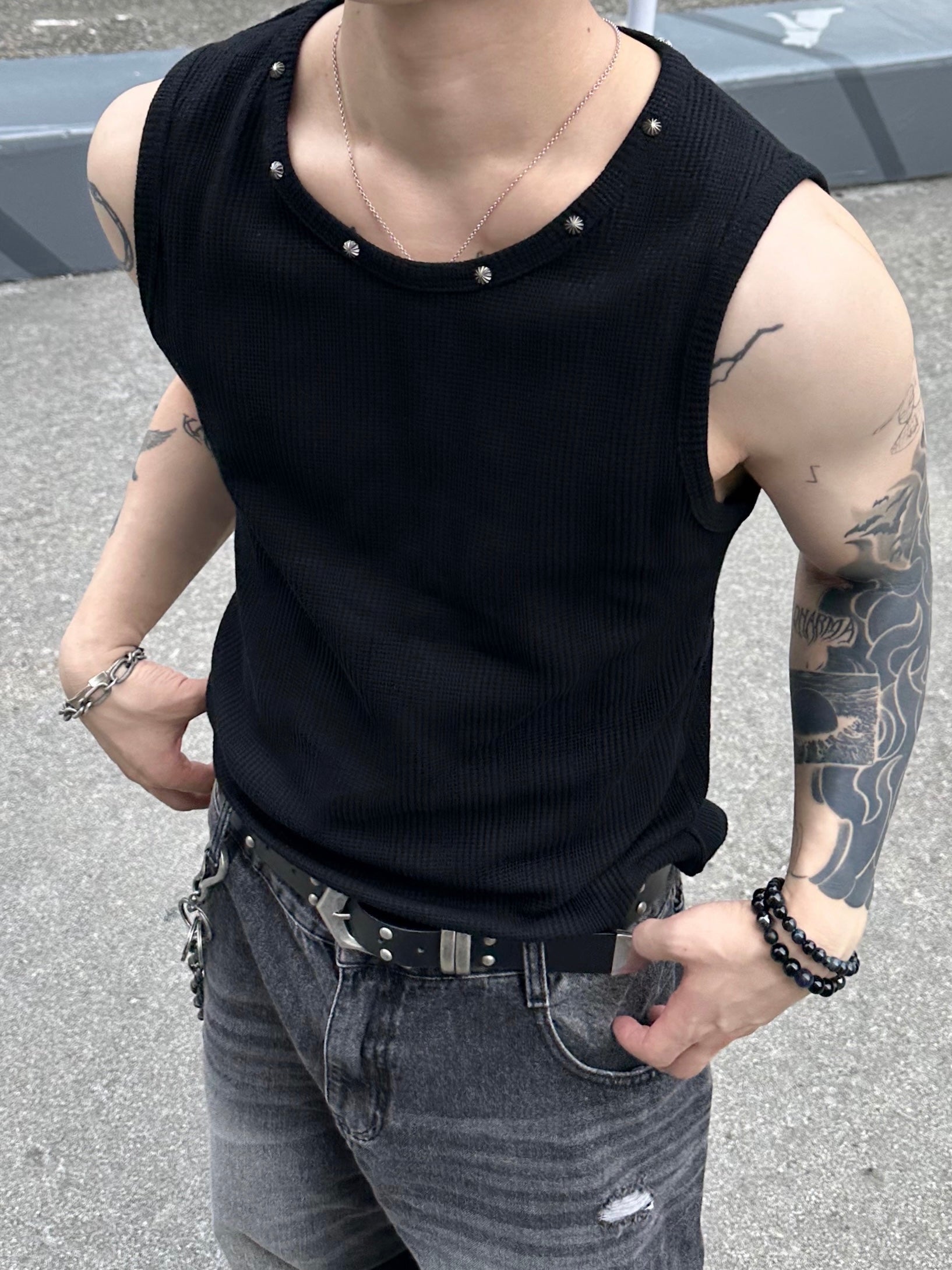大阪店WEB限定受注制【Chikashitsu +】neck studs tank (3color)