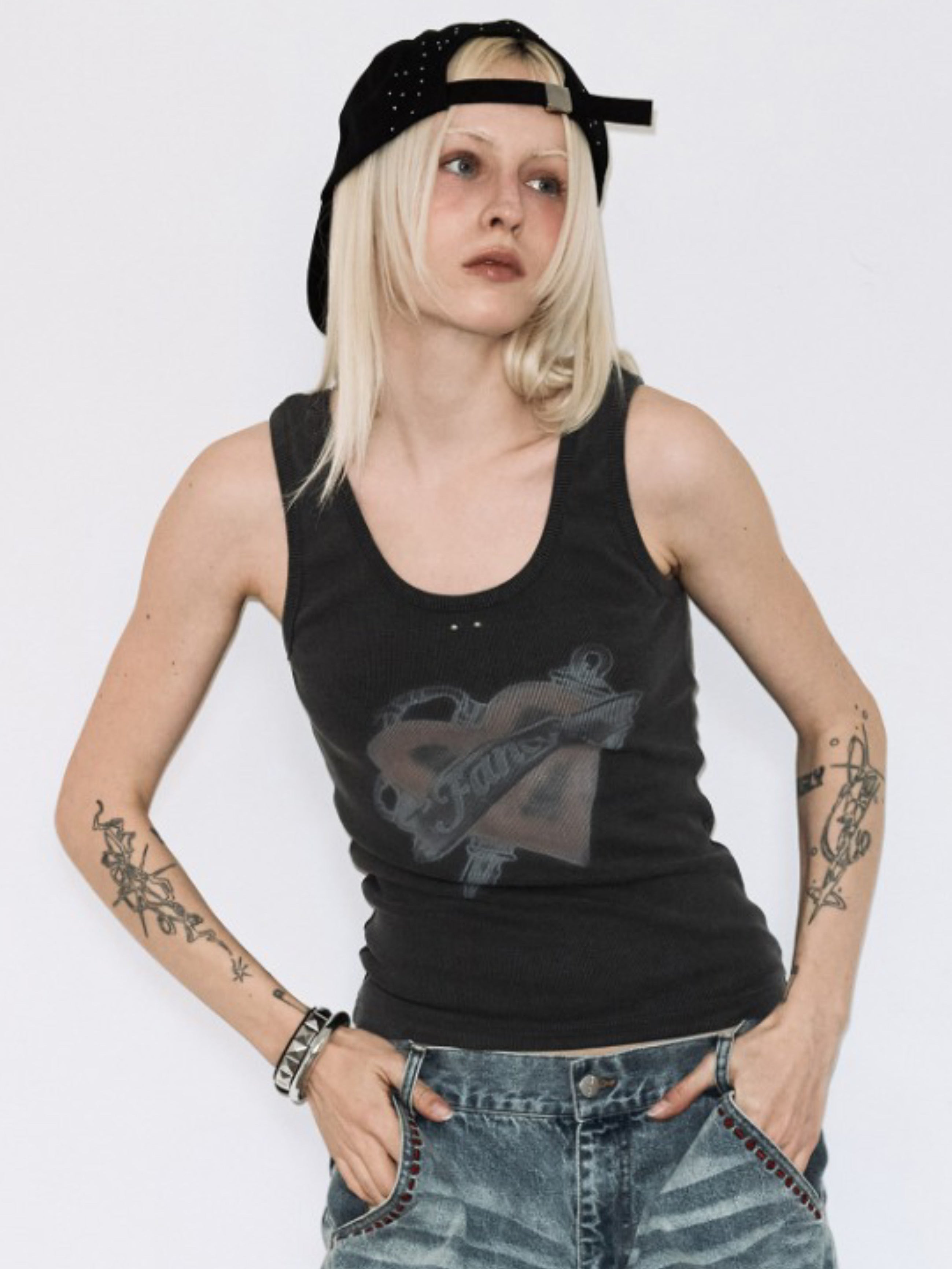 【FANCY CLUB】WASHED HEART SLEEVELESS