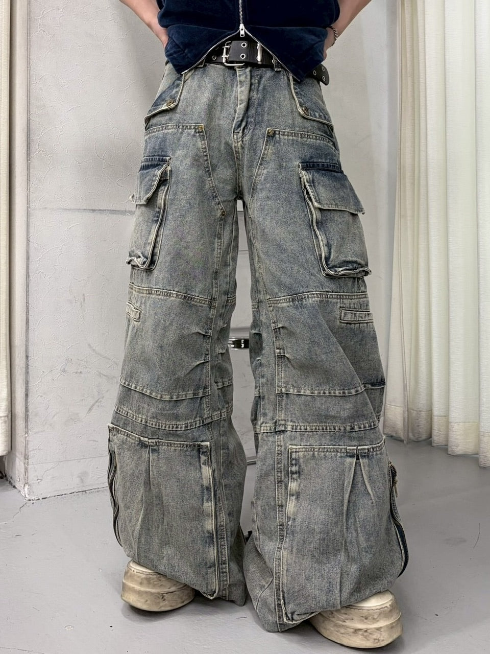 国際配送【LUV CODE】multi pocket denim cargo pants (2color)