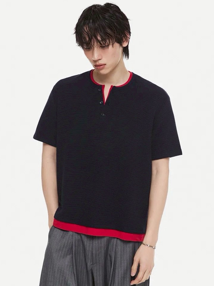 【DNSR】Layered Henley Waffle T-Shirt