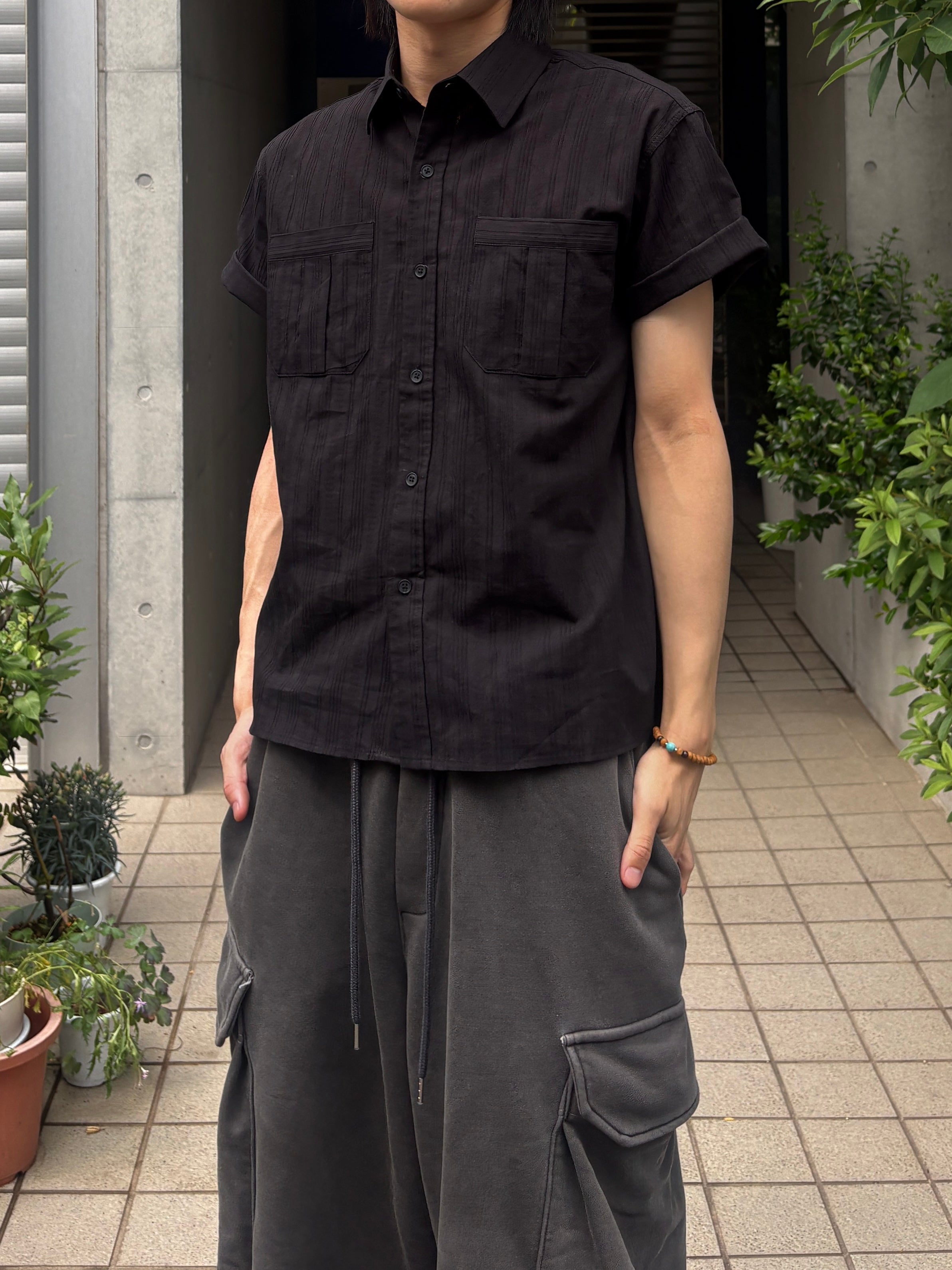 受注制【youll】jacquard cropped shirt (2color)