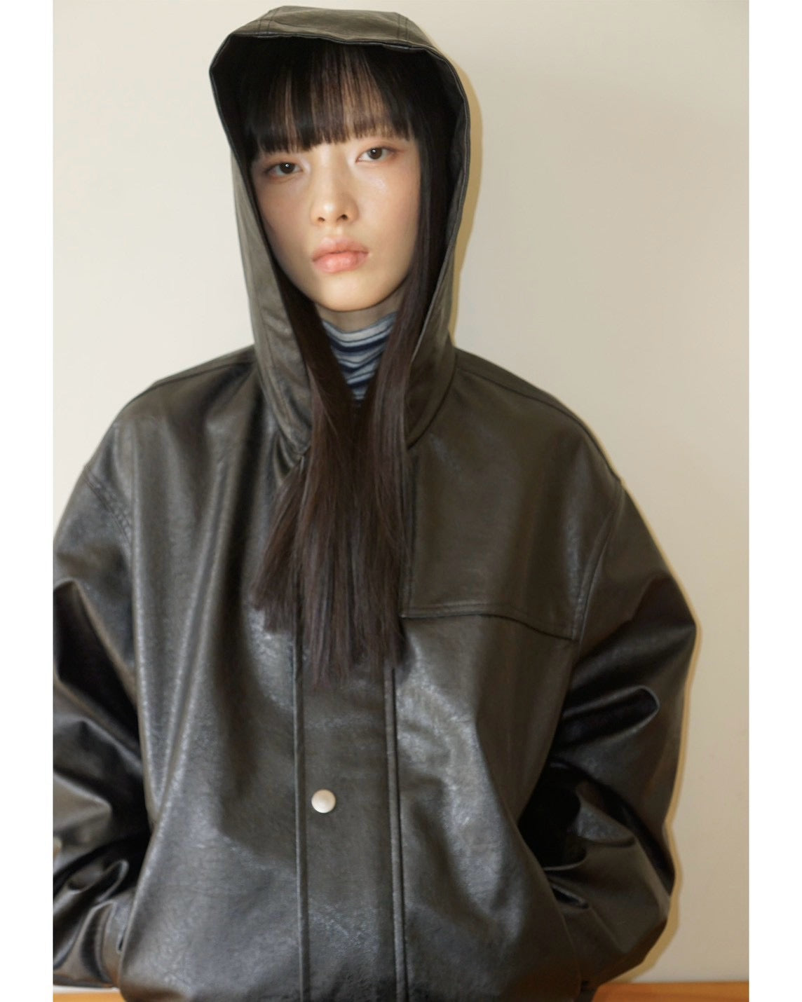 【Uglyshadow】VEGAN LEATHER HOODED JACKET