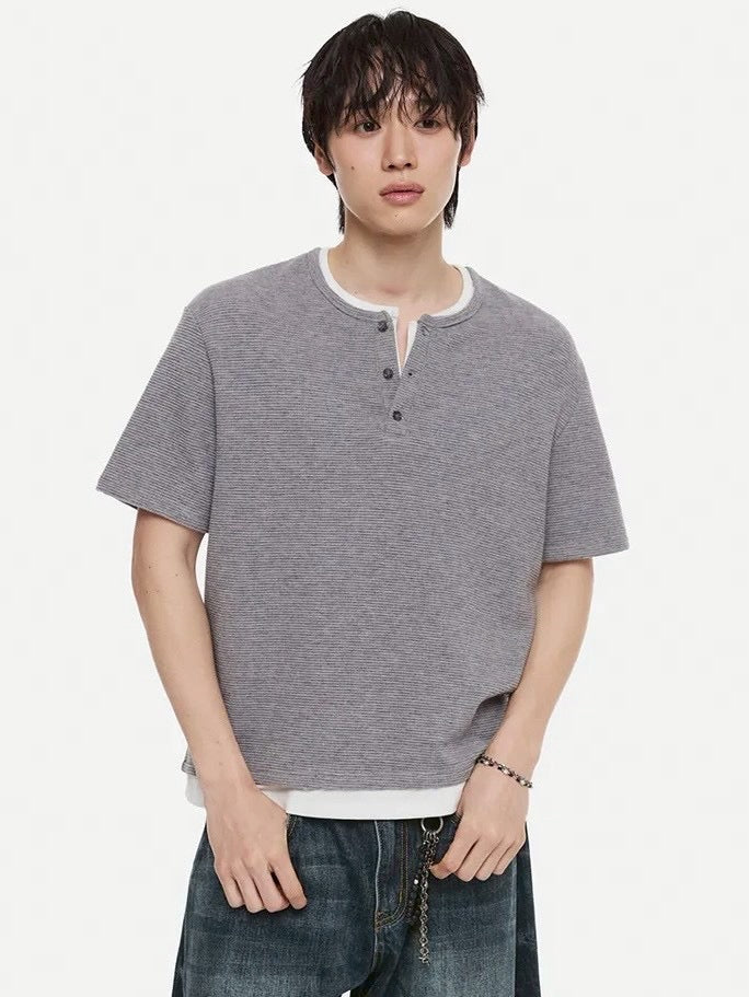 【DNSR】Layered Henley Waffle T-Shirt