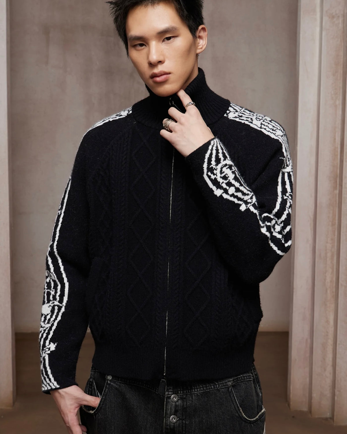 【DND4DES】Music Note Jacquard Knit Jacket