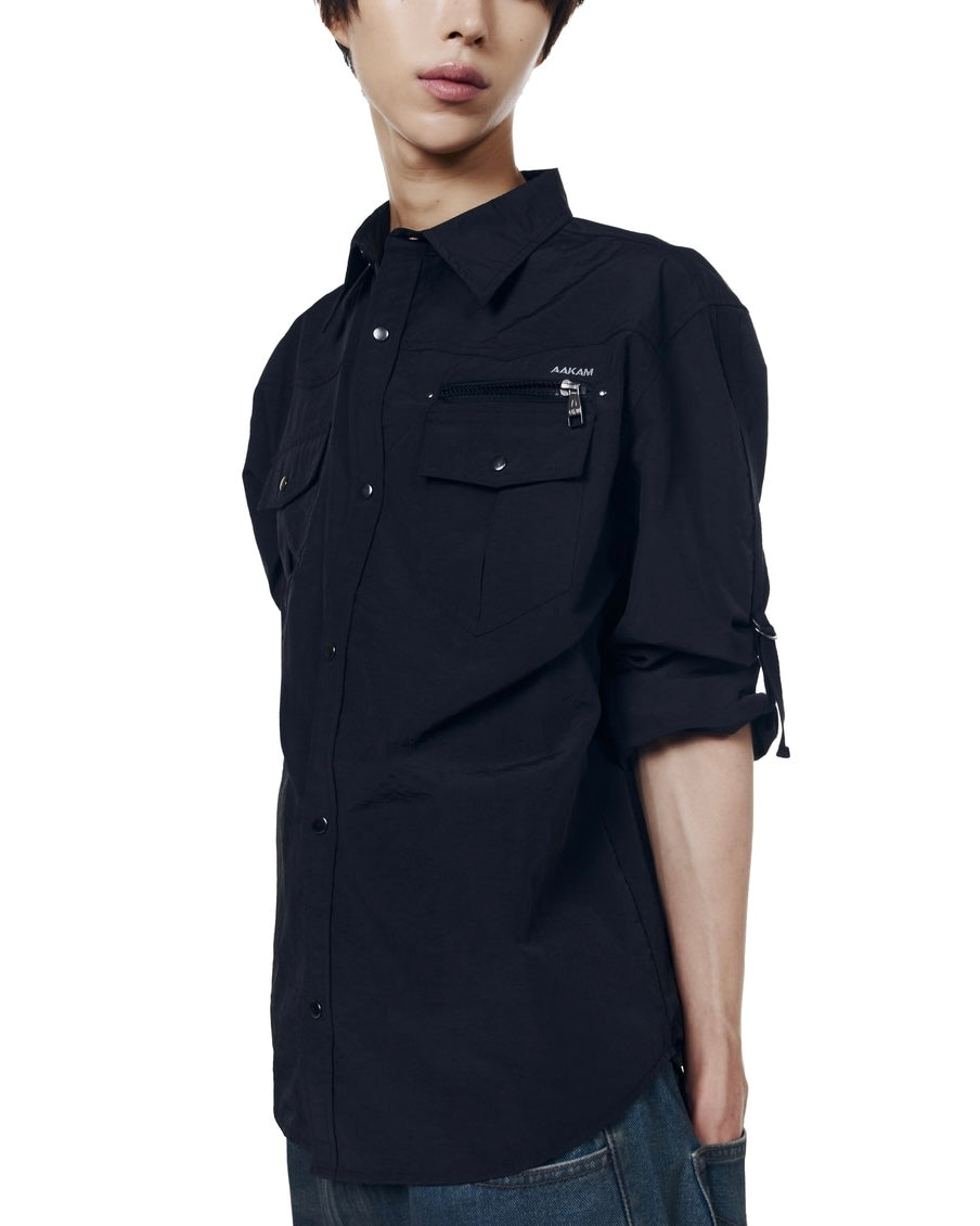 【AAKAM】Roll-Up Nylon Safari Shirts