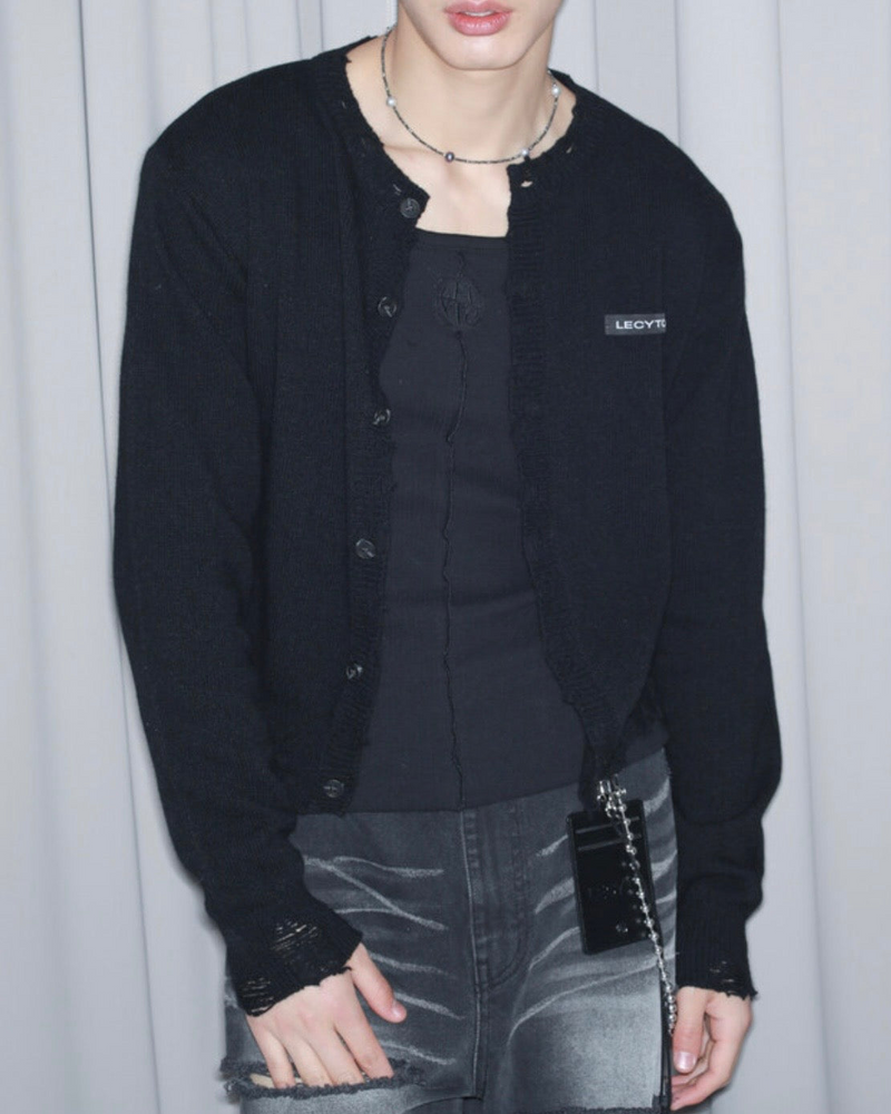 【LECYTO】Destroyed Round Wool Knit Cardigan