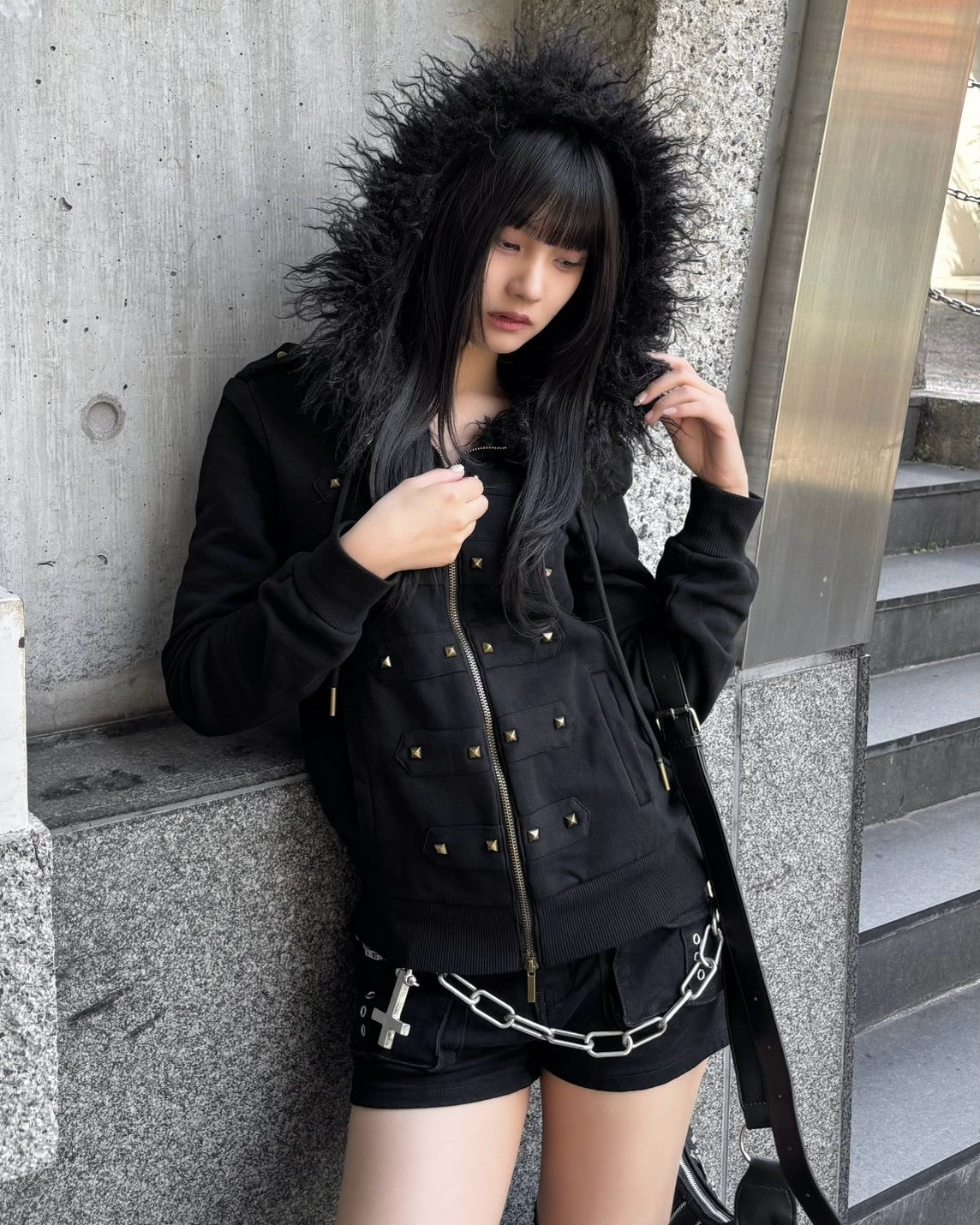 国際配送【Never mind the XU】Studded Napoleon Zip Hoodie