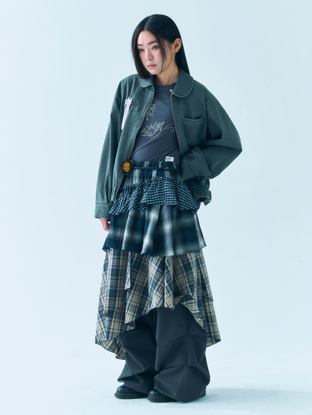 6/8 21:00発売【TUOMIO】MIXED TIERED SKIRT