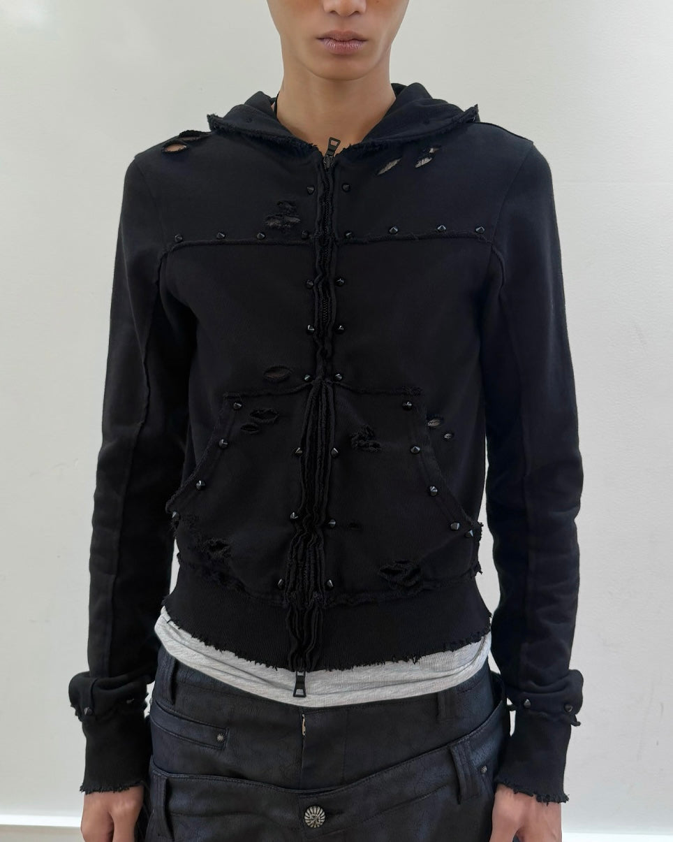 【LECYTO】Destroyed Spike Zip-Up Hoodie