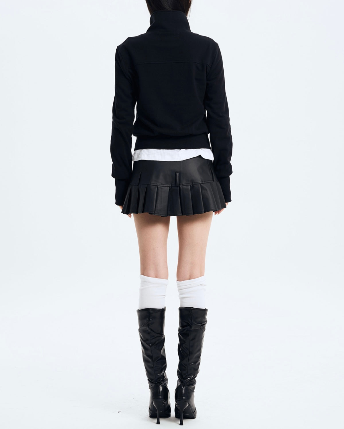 【NOT KNOWING】Button High Neck Zip Up