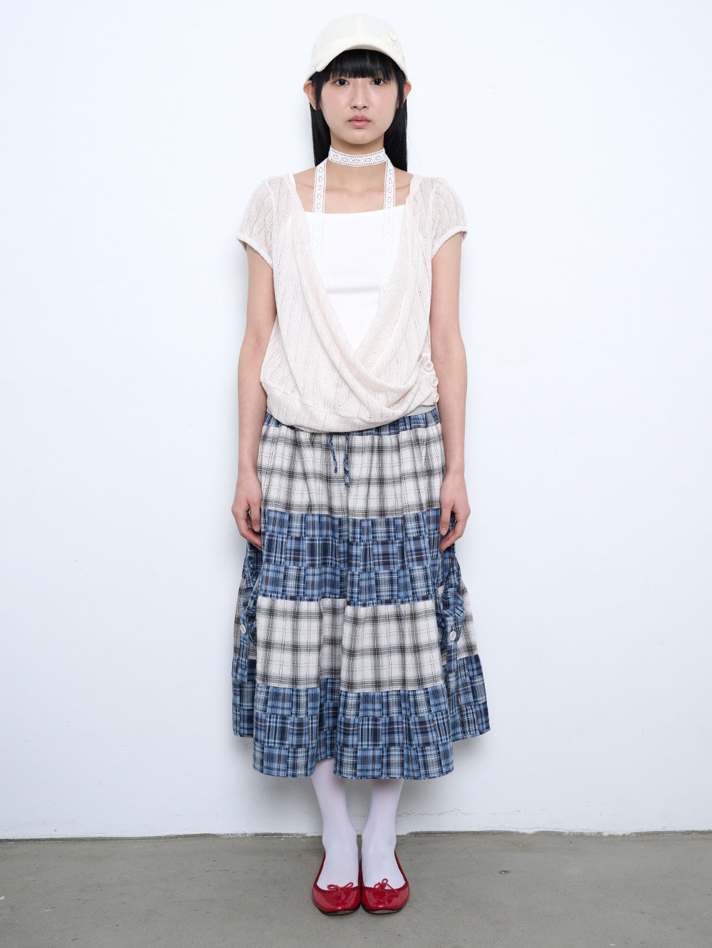6/8 21:00発売【TUOMIO】2-WAY PATCHWORK SKIRT