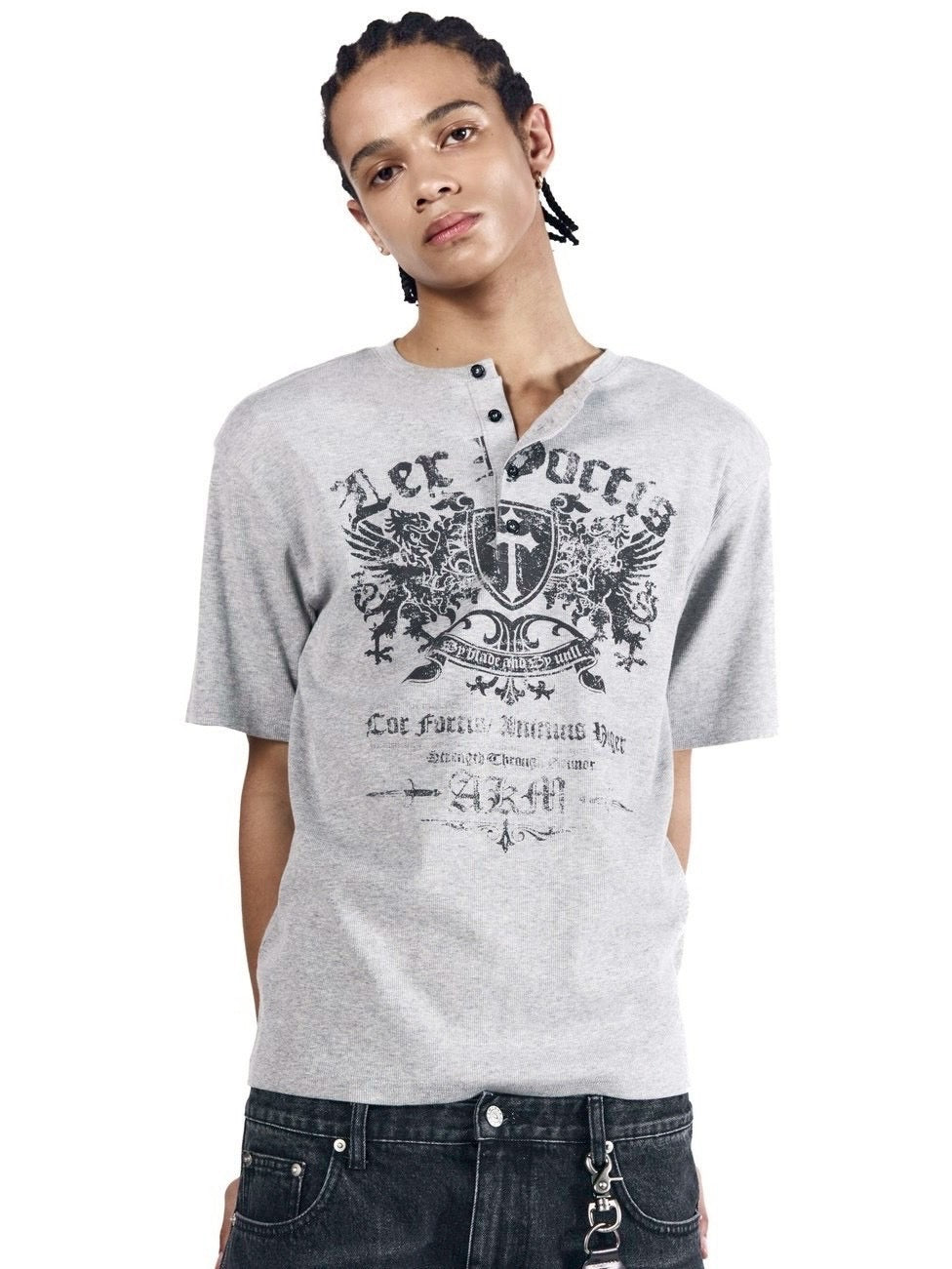 【AAKAM】Shield Henry Neck Half Top