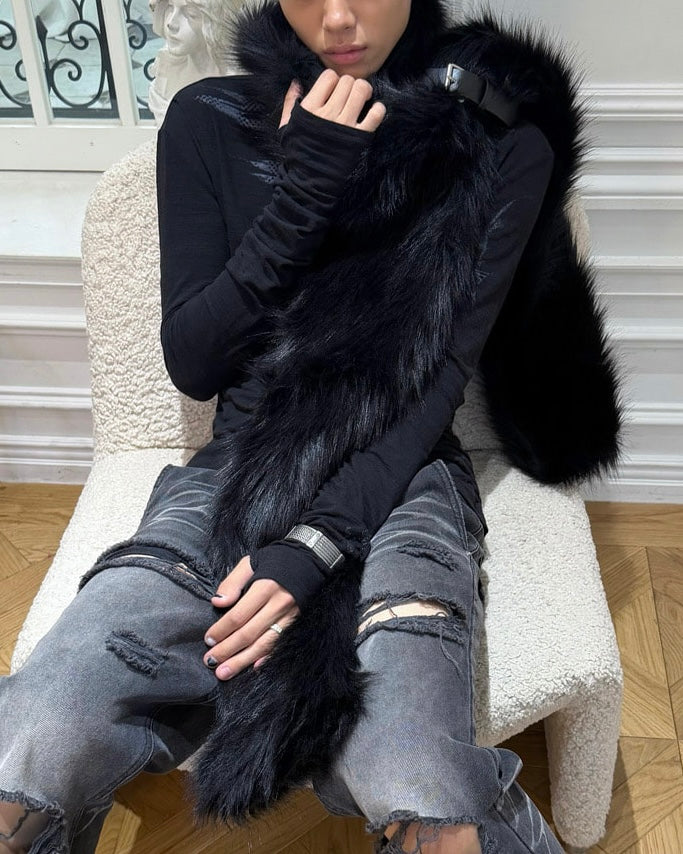 【LECYTO】Buckle Hairy Fur Muffler