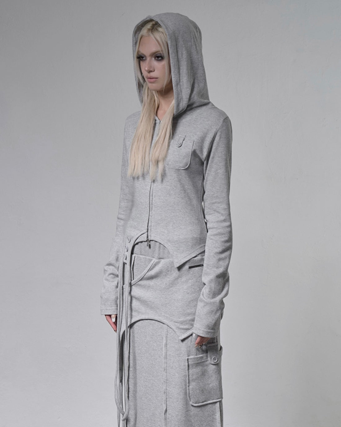 【FANCY CLUB】OVERLAY CROP HOODED ZIP-UP