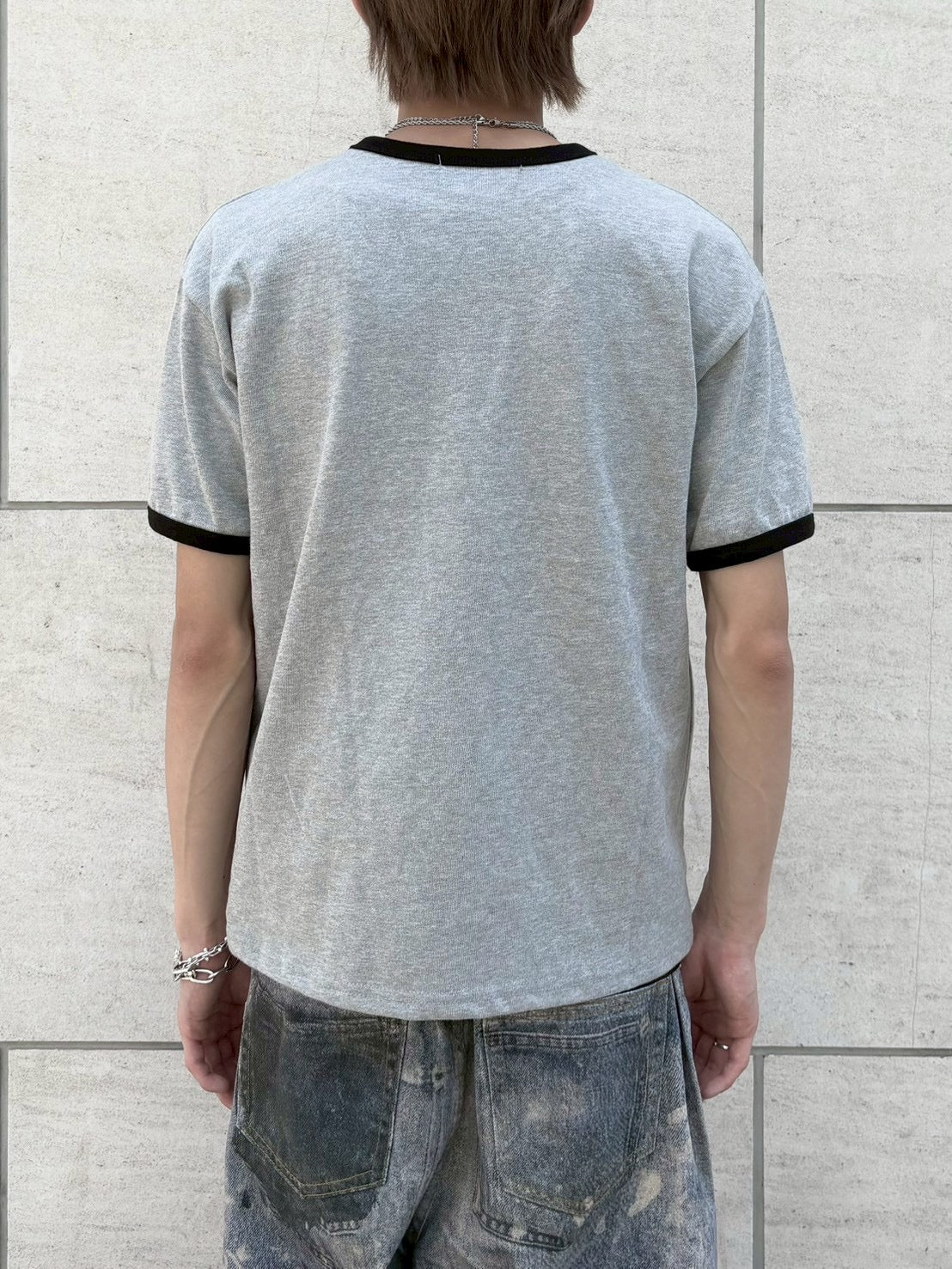 7/4 20:00発売 受注制【nmtc+】Washed Rivet Pocket Crop Slim Fit Tee (2color)