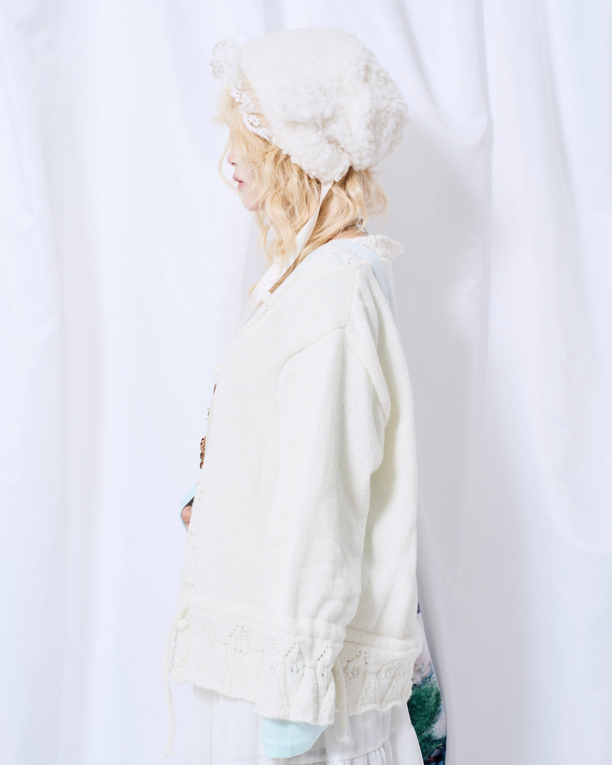9/18 20:00 発売 国際配送【Nerd out XU】Cozy Vintage Gray Bubble Knit cardigan