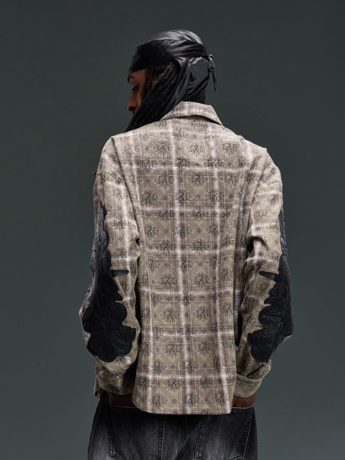 【The Boy Has No Patience】STARRY PATTERN RHINESTONE LEATHER SHIRT