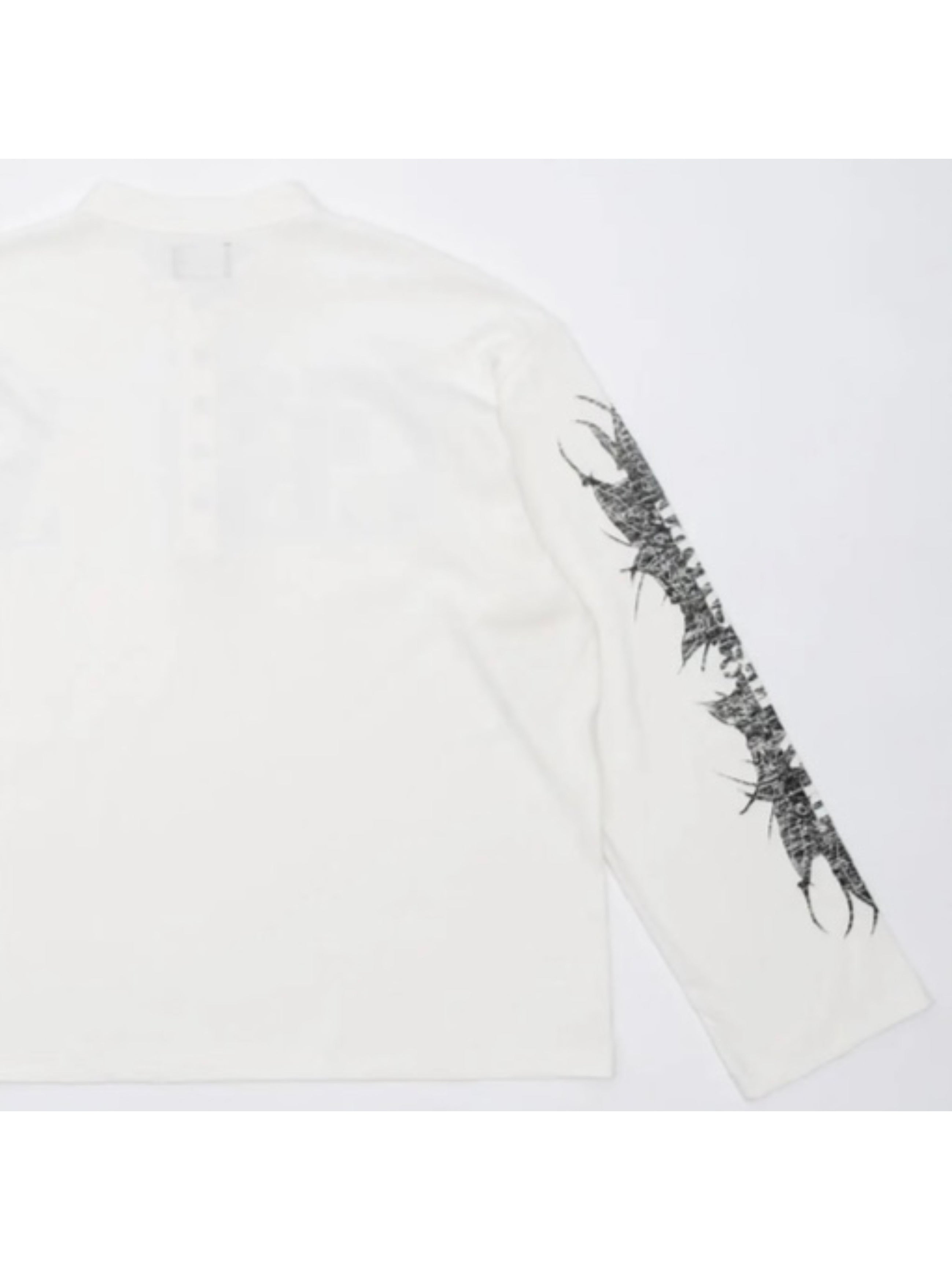 【F.V.V.O】Ribbed Printed Henley Long Sleeve