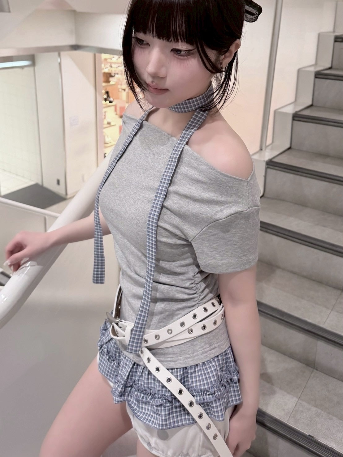 受注制【nmtc+】Check Frill Layered Tee Scarf Set (2color)