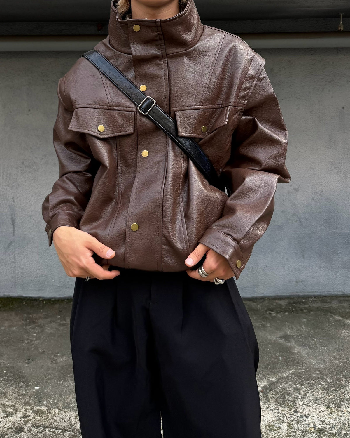 国際配送【RENOL】faux leather collared jacket