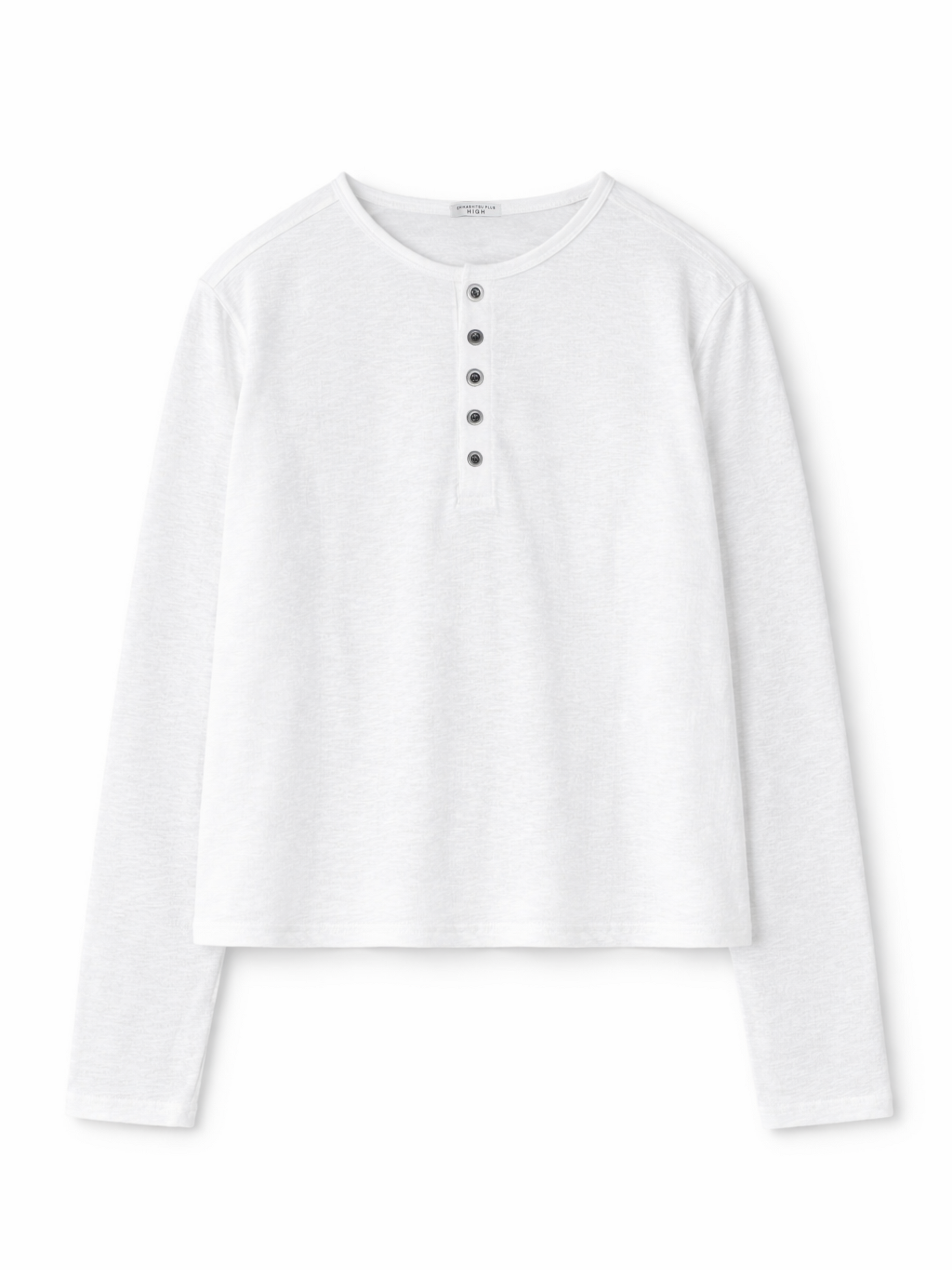 CHIKASHITSU PLUS HIGH】Steel button henley neck tee (2color CHIKASHITSU PLUS HIGH】Steel button henley neck tee (2color