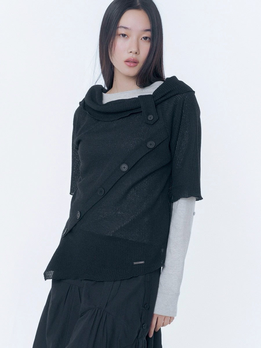 【Miseki seoul】Diagonal crochet knit top