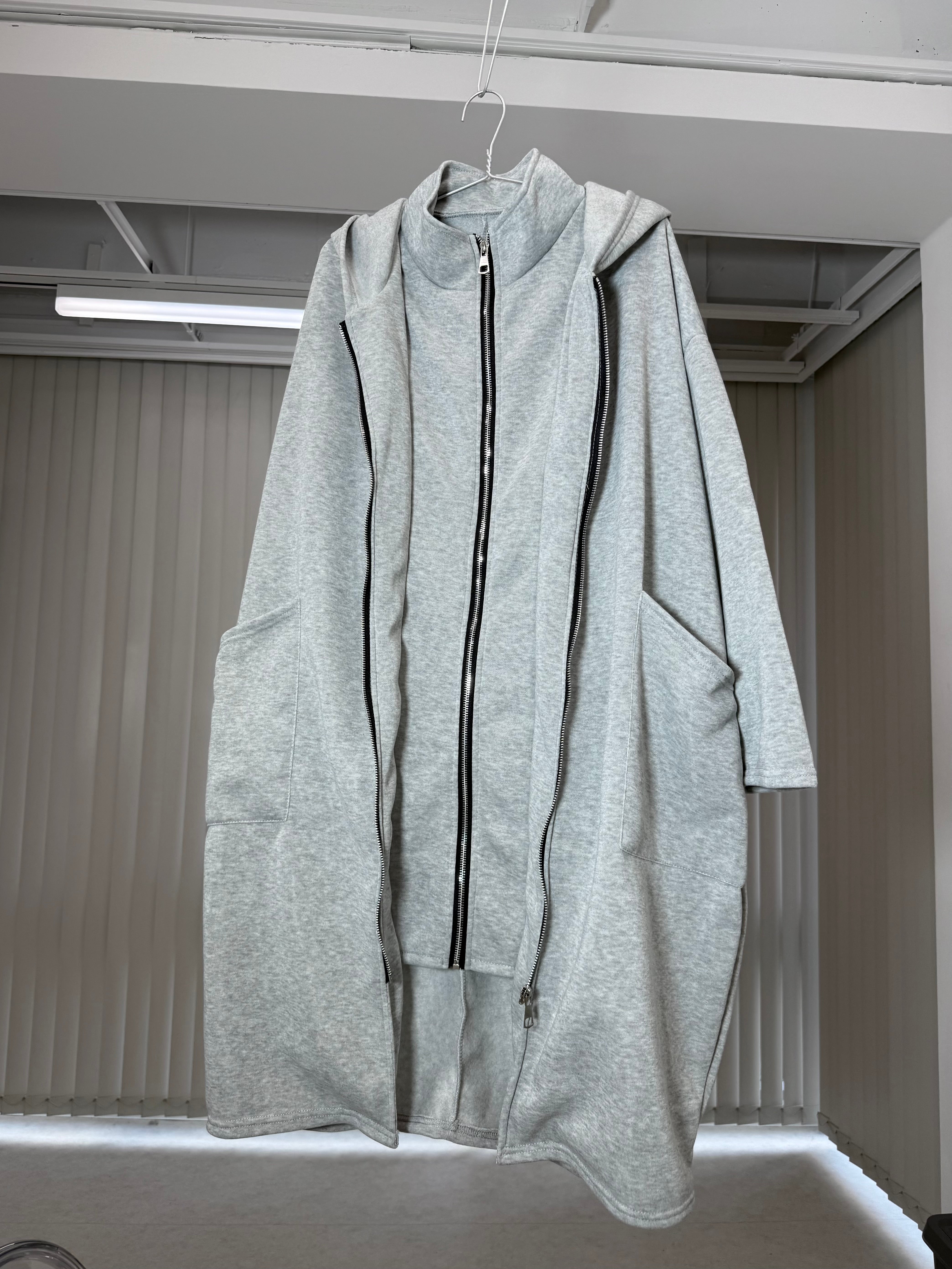 国際配送【Nerd out XU】big layered zip hoodie (2color) / 【ナードアウトエックスユー】ビックレイヤードジップフーディー