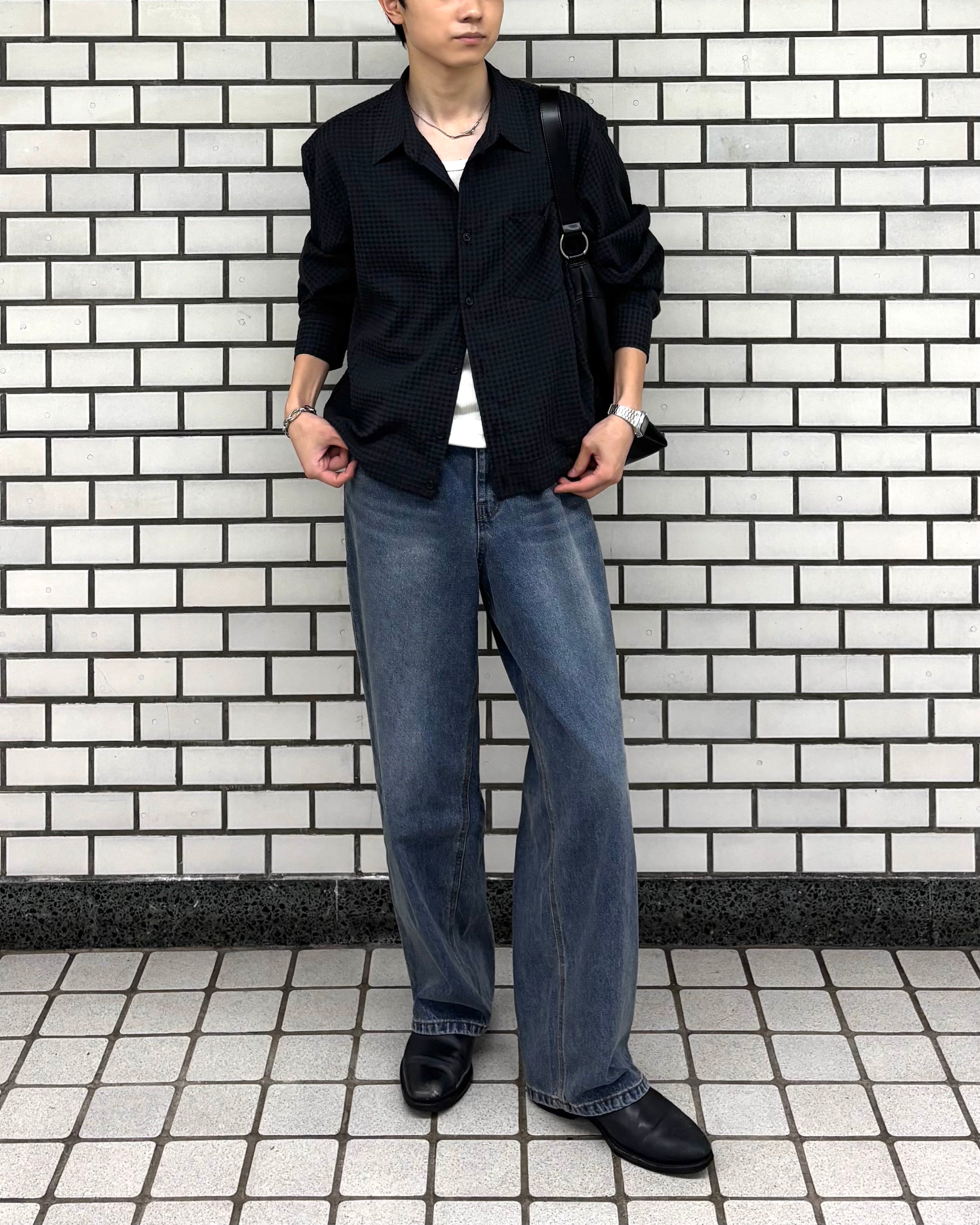 東京店WEB限定受注制【Chikashitsu +】washed wide straight denim pants (2color)
