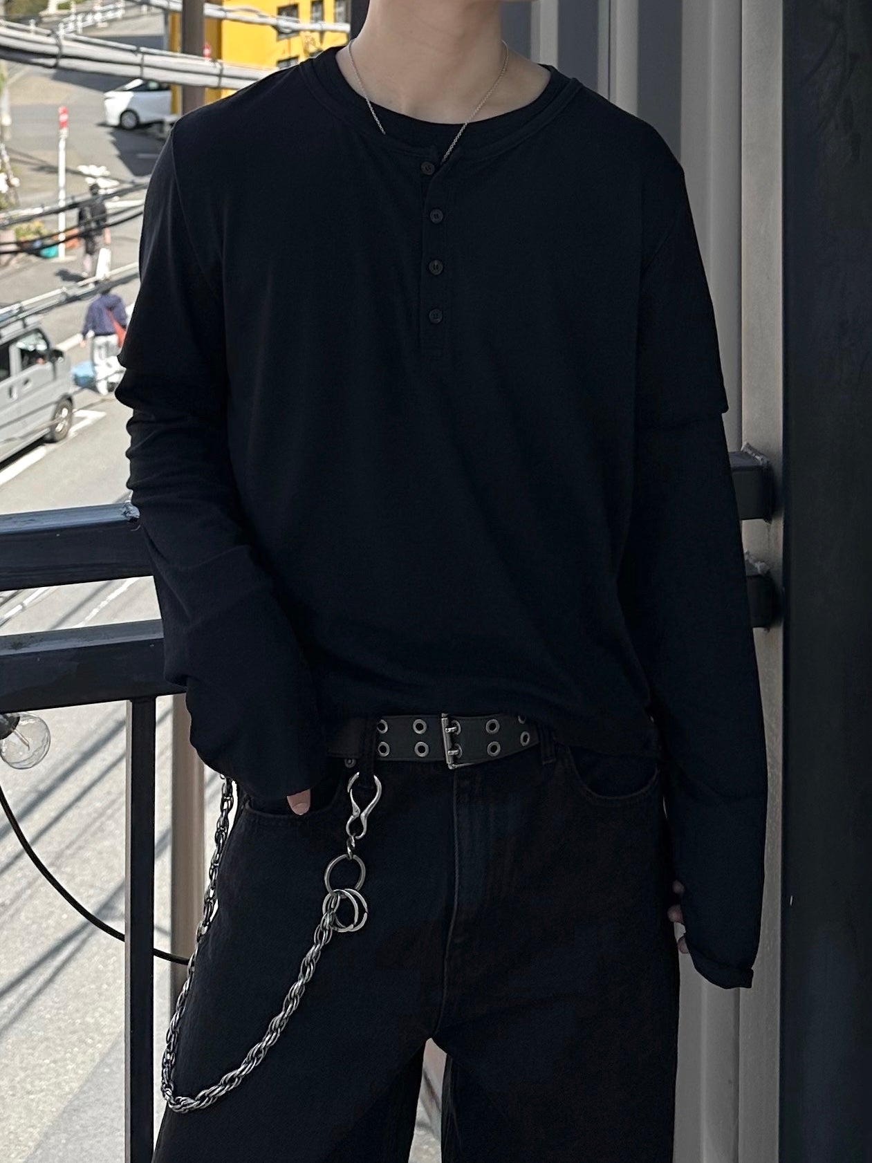 大阪店WEB限定受注制【Chikashitsu +】double layer henry long sleeve (3color)