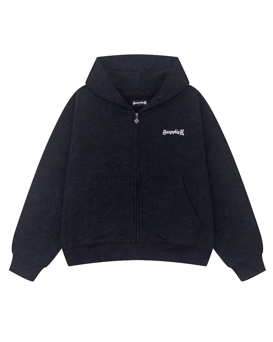 【SUPPLIER】Spray Cross Rhinestone Zip Hoodie