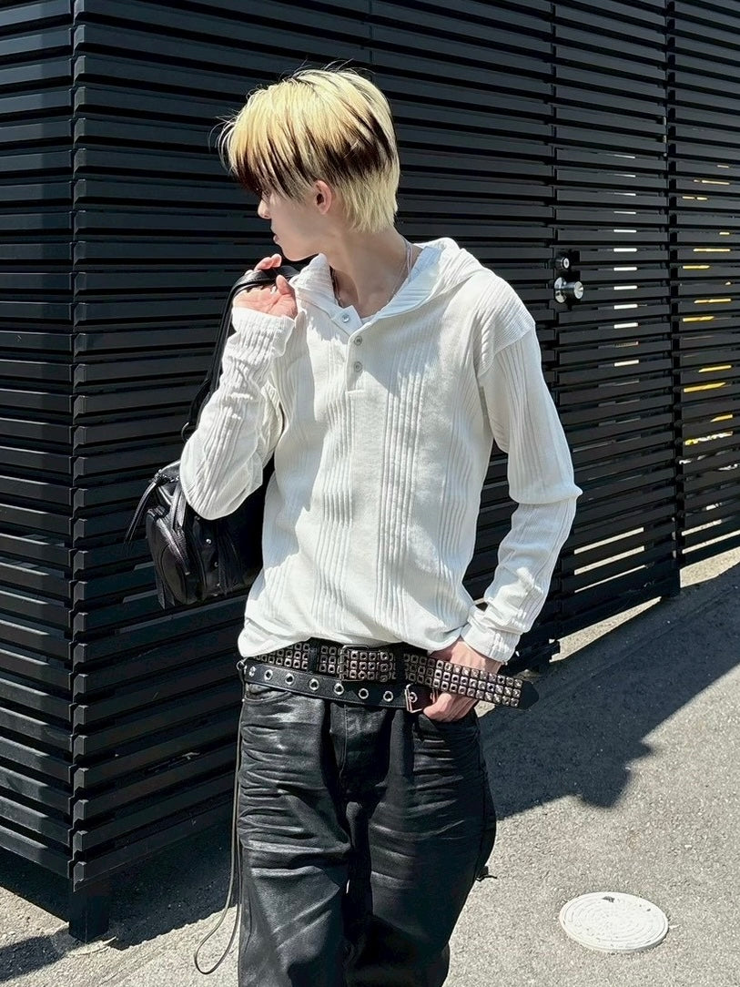 受注制【nmtc+】hooded henley neck long sleeve (3color)