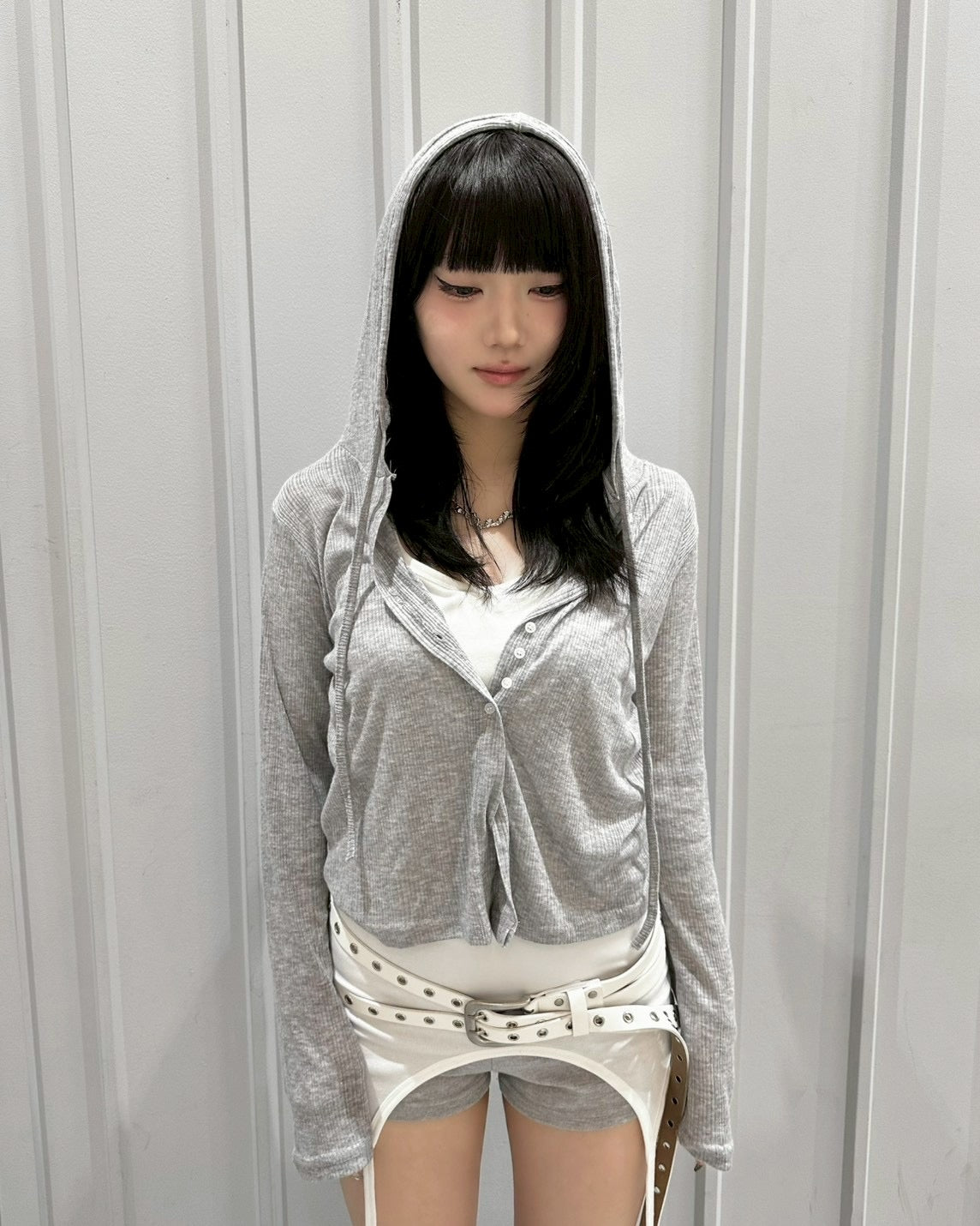 受注制【nmtc+】Sheer Button Hooded Cardigan (2color)