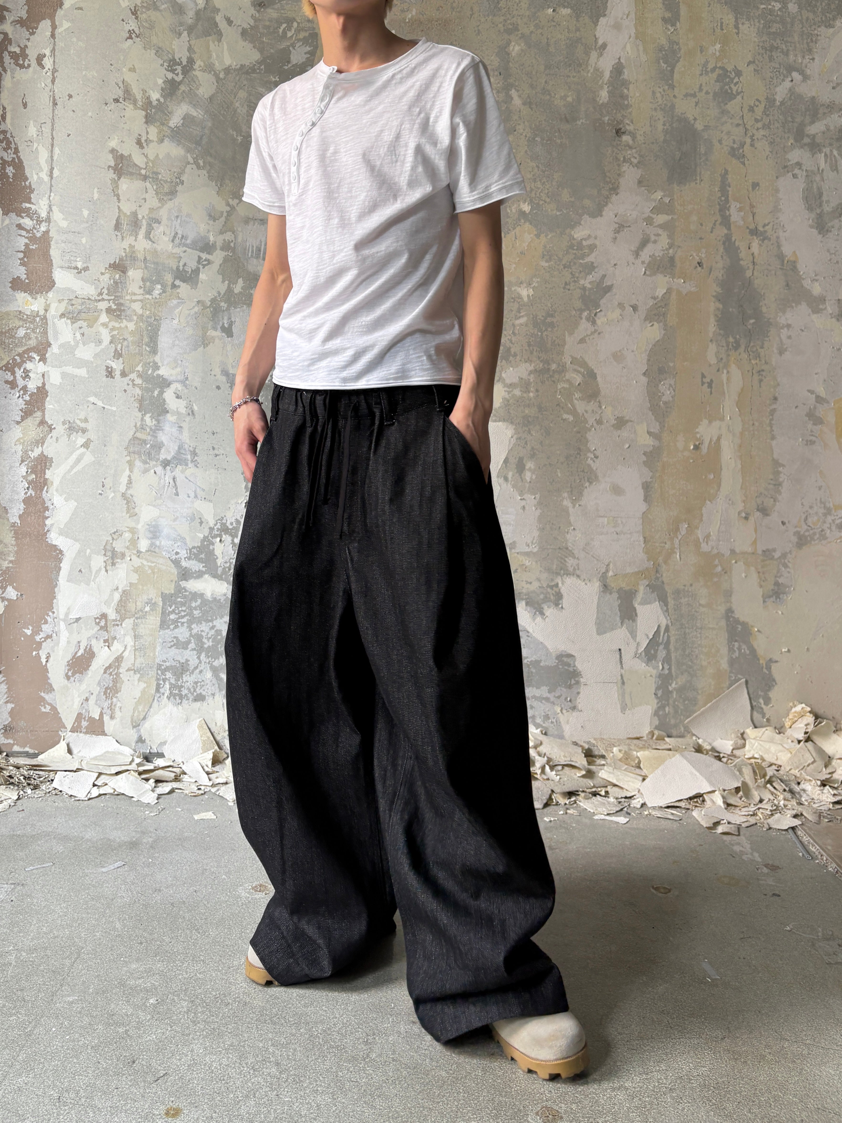 【Lee fi Ne】Herringbone Layered Baggy Jeans