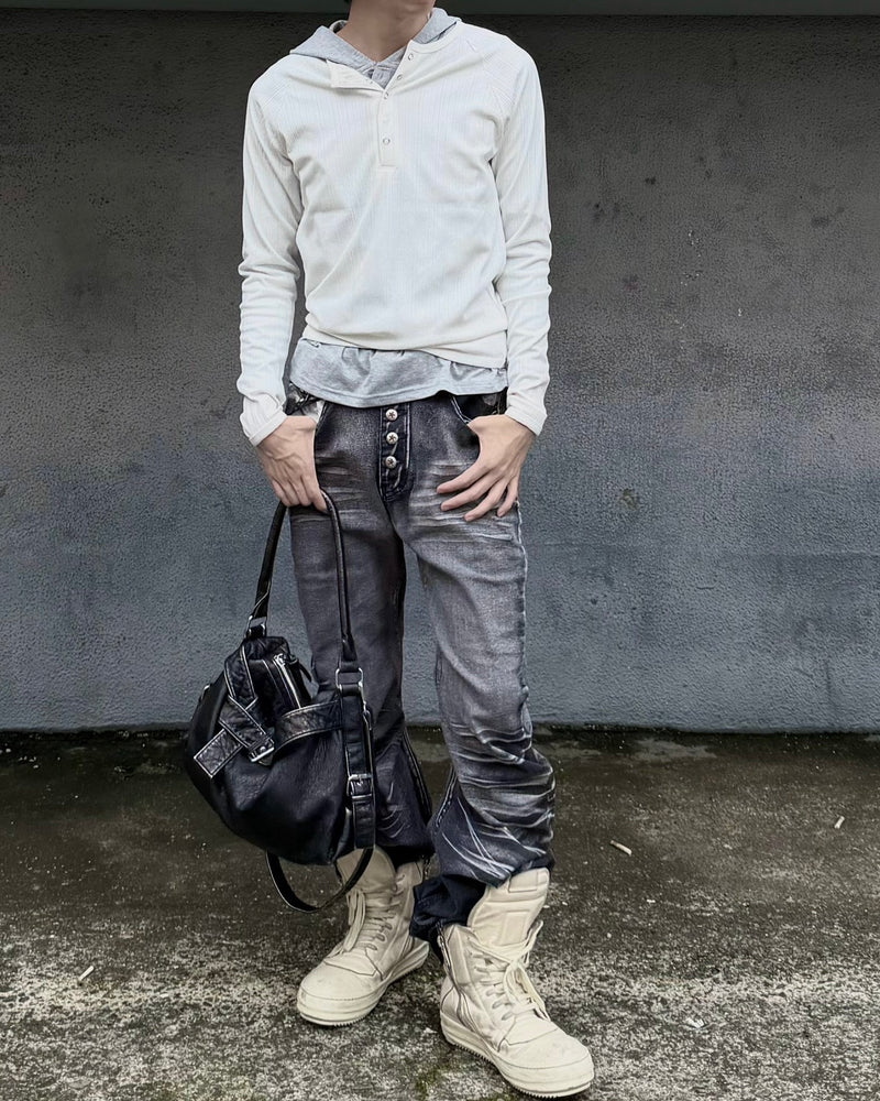 受注制【nmtc+】Snap henley neck ribbed slim top (4color)