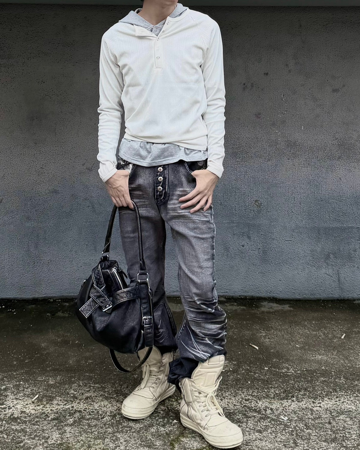 受注制【nmtc+】Snap henley neck ribbed slim top (4color)