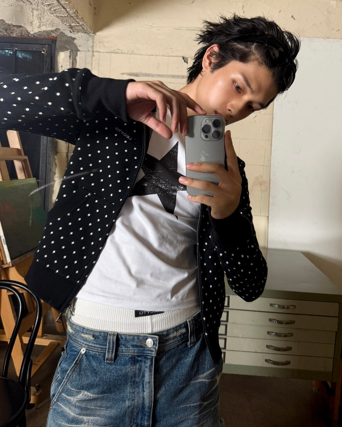 【LECYTO】Polka Dot Hoodie Zip-Up