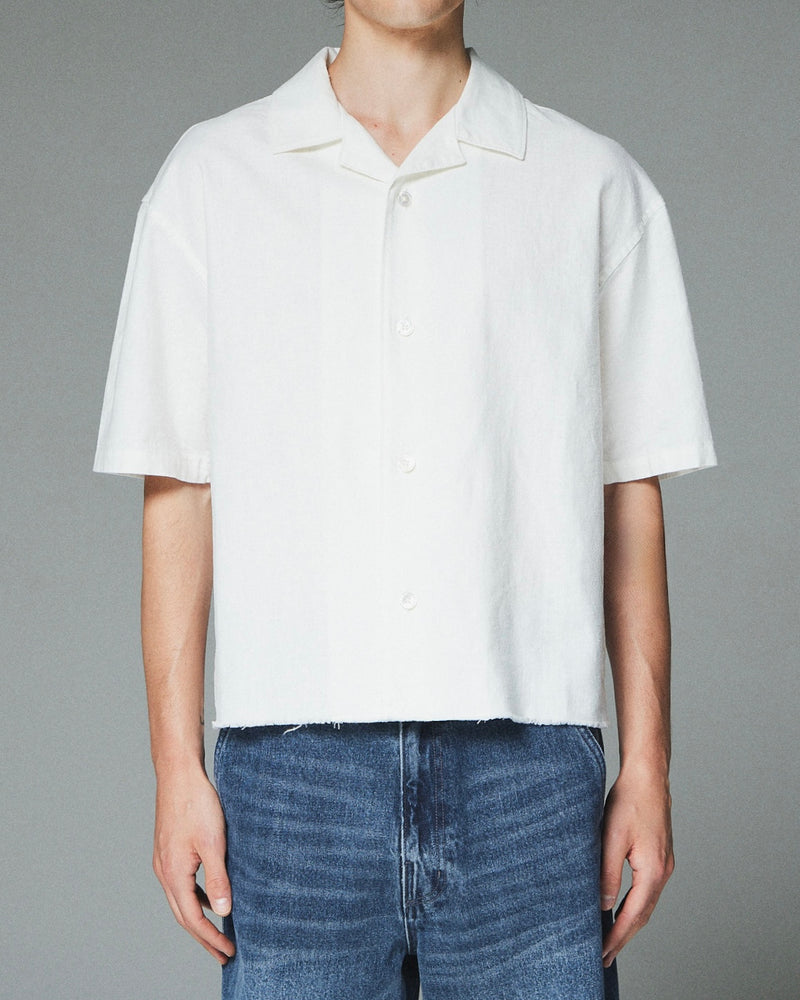 【CS】cut off linen open collar shirt