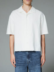 【CS】cut off linen open collar shirt