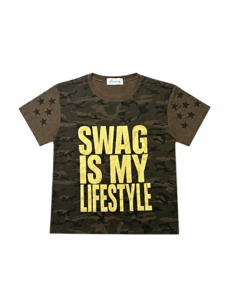 国際配送【Never mind the XU】camouflage logo print T-shirt