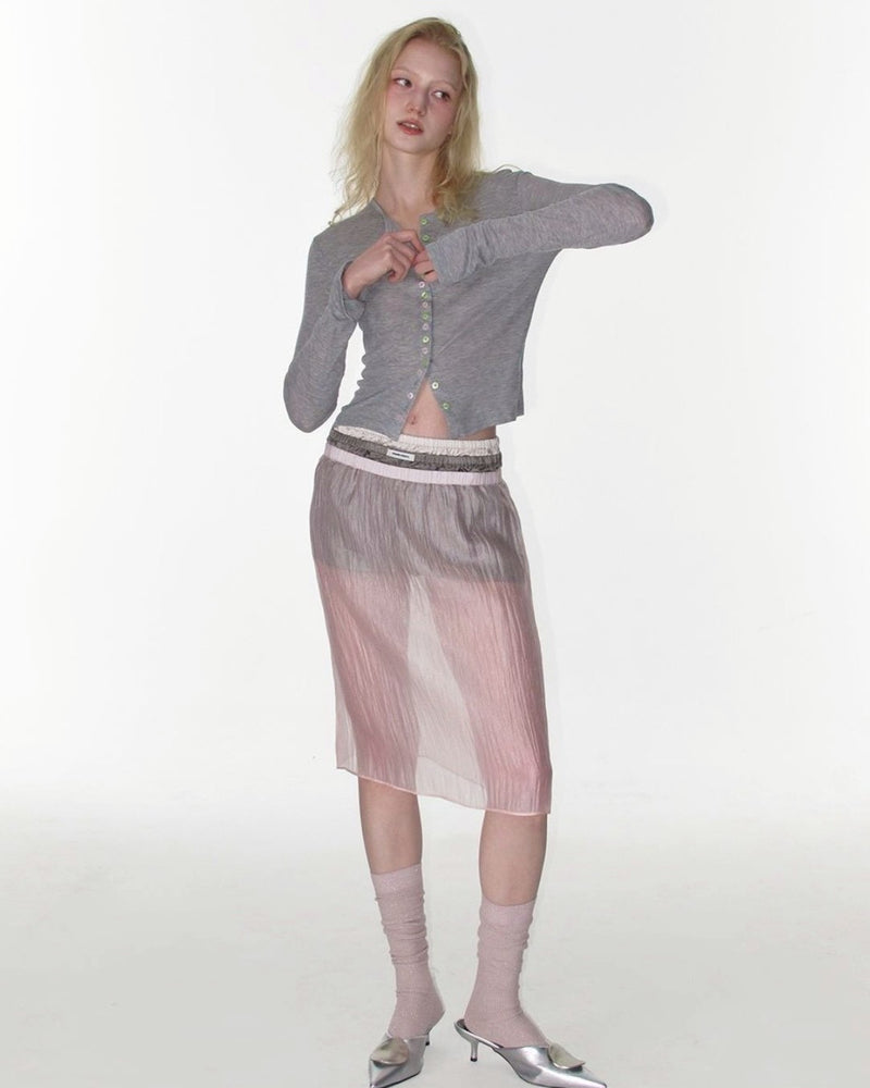 【CRANK】SHEER COLOR BUTTON CARDIGAN