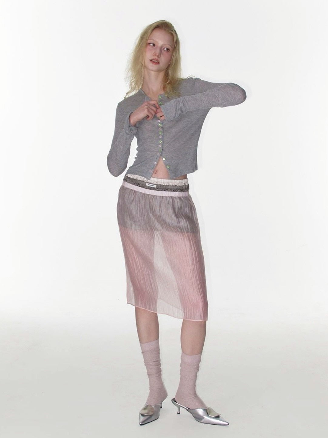 【CRANK】SHEER COLOR BUTTON CARDIGAN