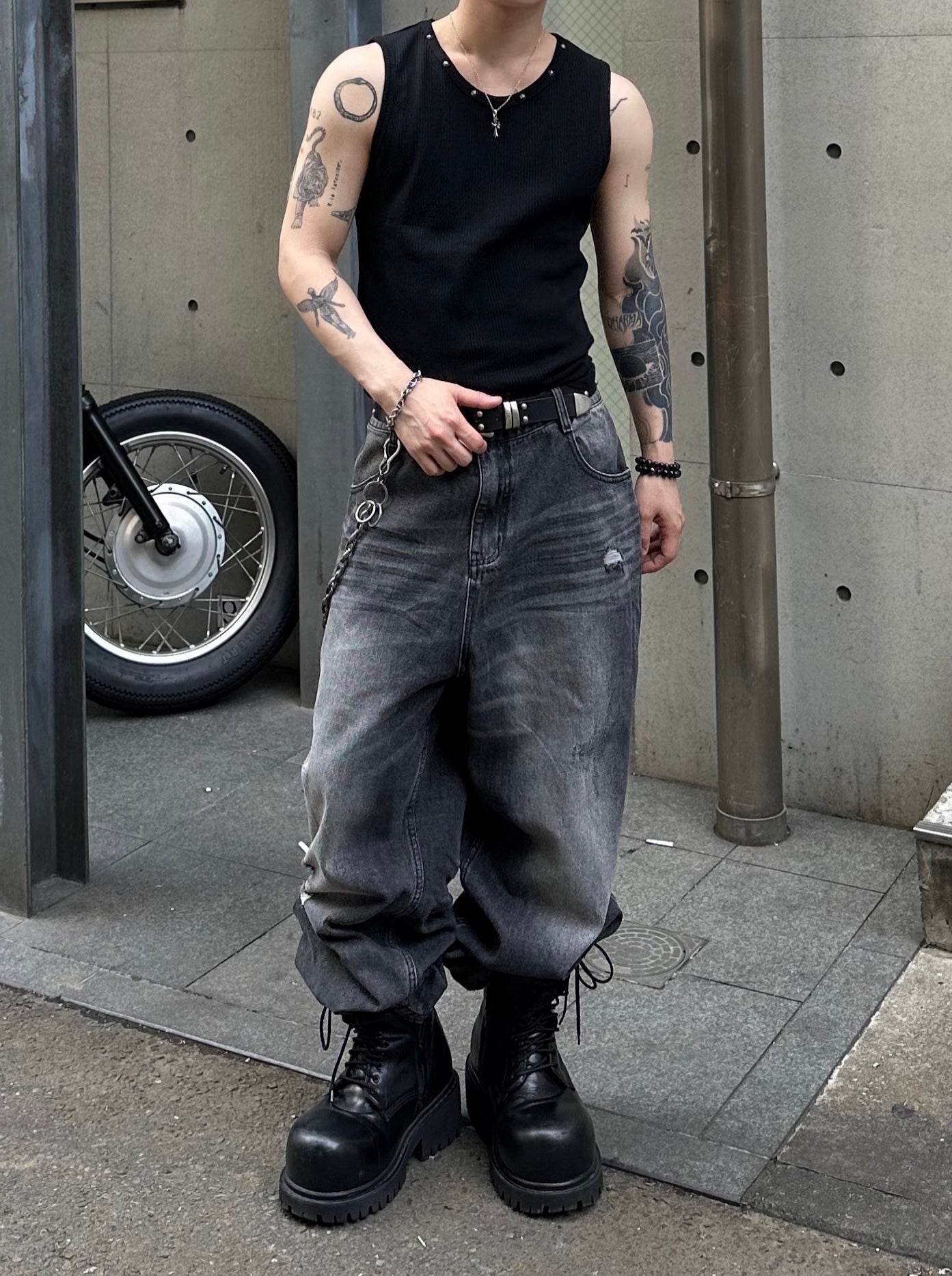 大阪店WEB限定受注制【Chikashitsu +】neck studs tank (3color)