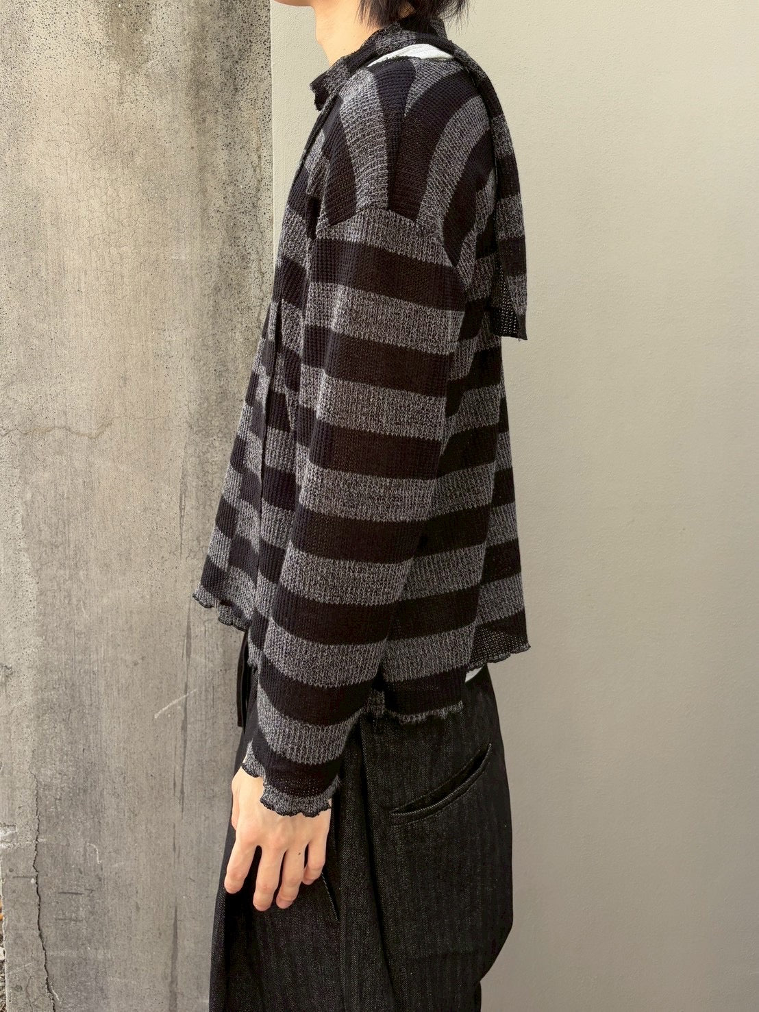 【nmtc+】tie set sheer border long sleeve (2color)