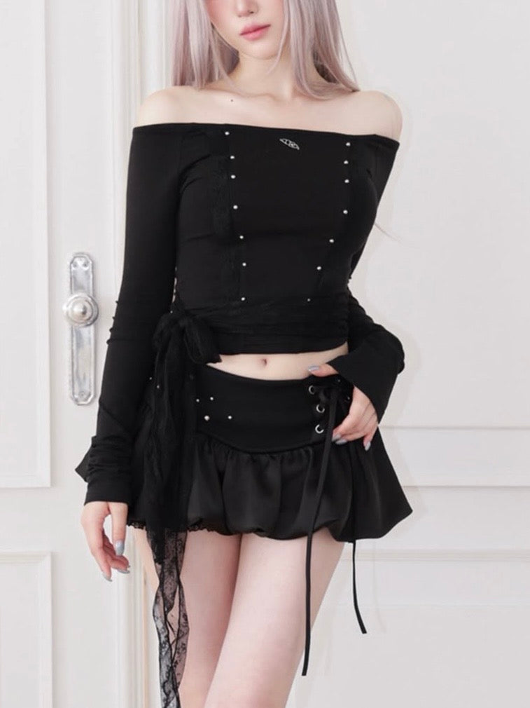 【CHERRYQUIRI】cloud lace off shoulder top