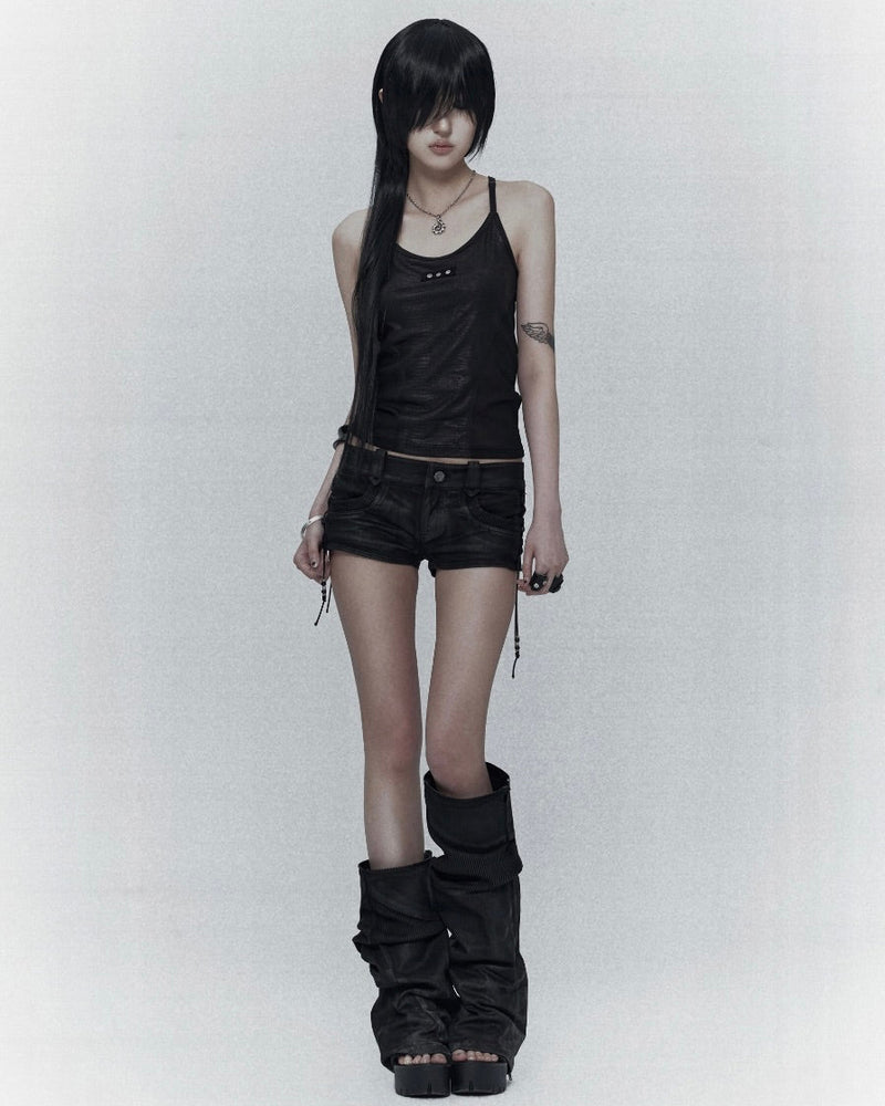 【bonienkiye】Waxed Lace-Up Shorts