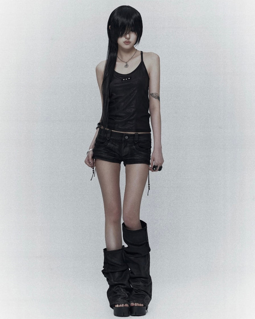 【bonienkiye】Waxed Lace-Up Shorts