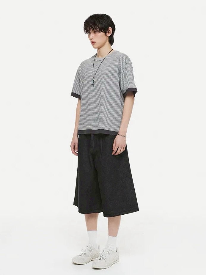 【DNSR】Layered Stripe Crop T-Shirt