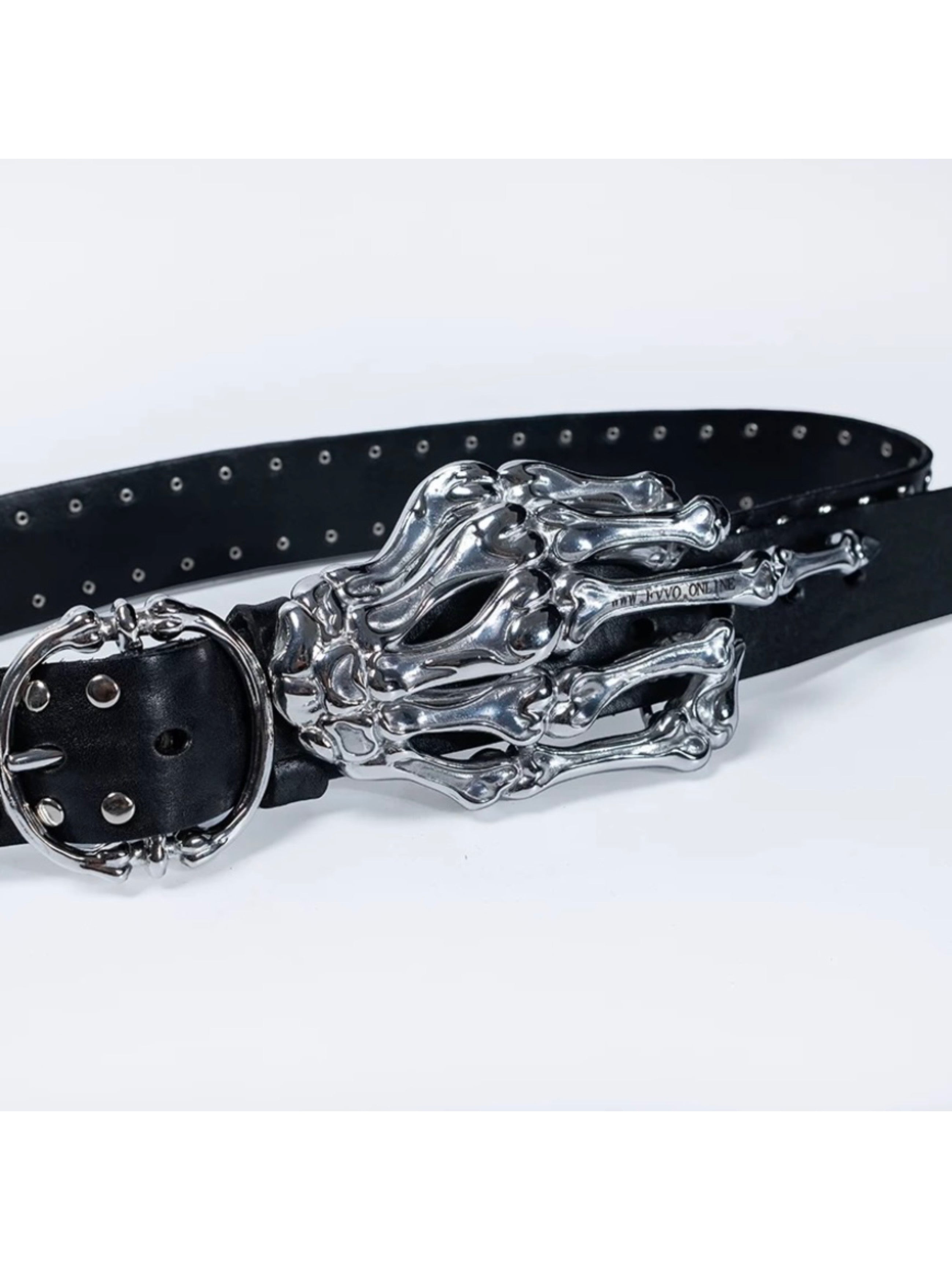 【F.V.V.O】Skeleton Hand & Spikes Leather Belt